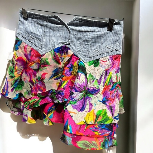 🌻Nanette Lepore Colorful Floral Silk Flutter Mini Skirt Size 2 - Picture 4 of 10